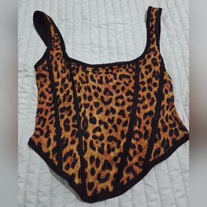 AKIRA Leopard Print Top - Black and Orange